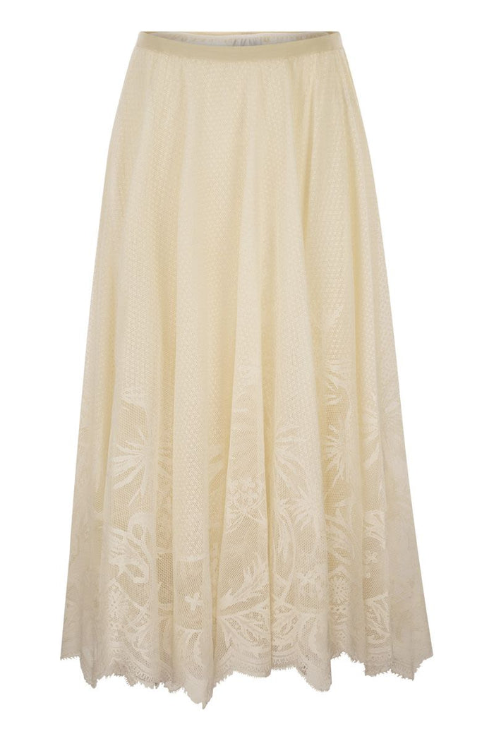 Fabiana Filippi Flared Lace Skirt With Foliage Embroidery