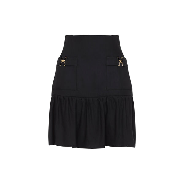 Elisabetta Franchi Black Linen Mini Skirt