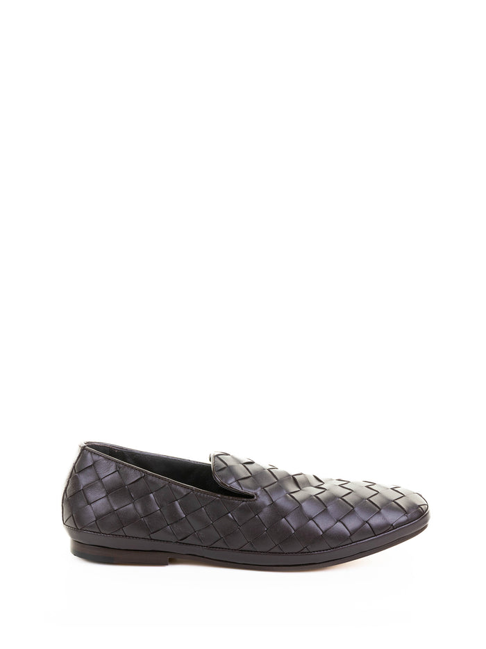 Henderson Moccasin Slip On In Woven Nappa Dark Brown