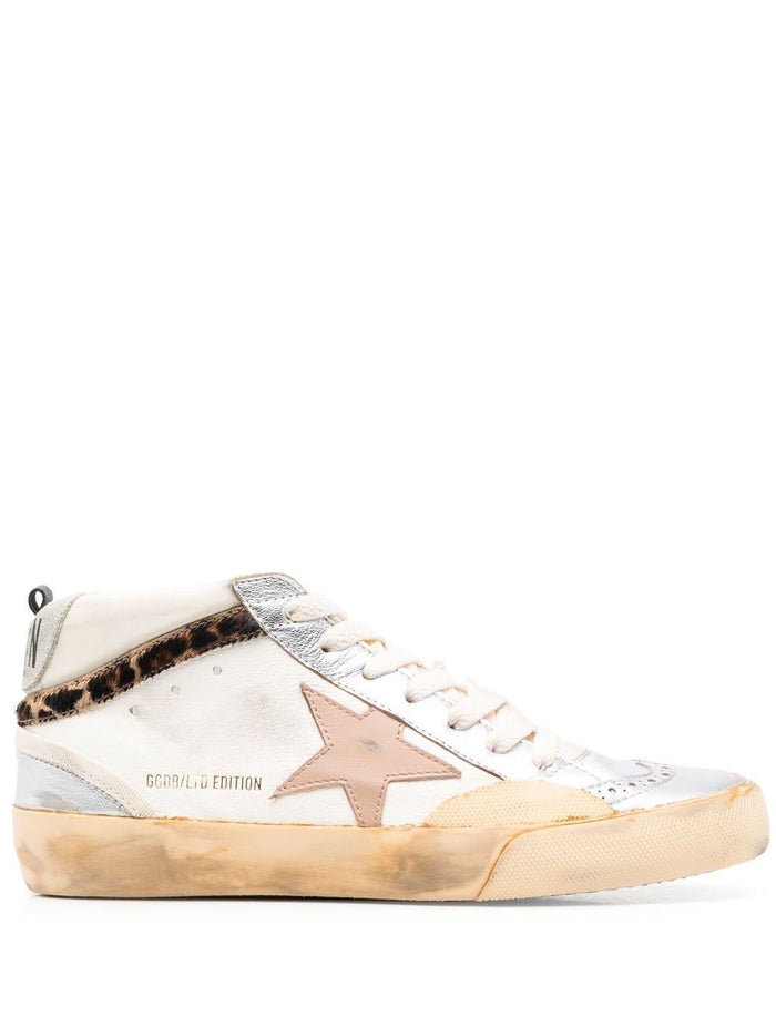Golden Goose Mid Star Sneaker Silver Beige Leopard