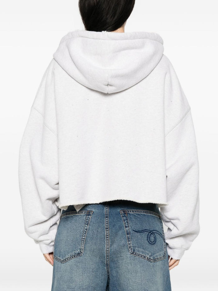 Golden Goose Womens Star Cropped Oversized Cotton Hoodie In Grey