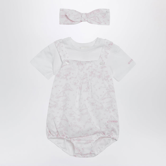 Givenchy White/Pink Cotton Romper With Headband