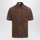 Loewe Shortsleeved Shirt In Dark Brown Suede Goatskin