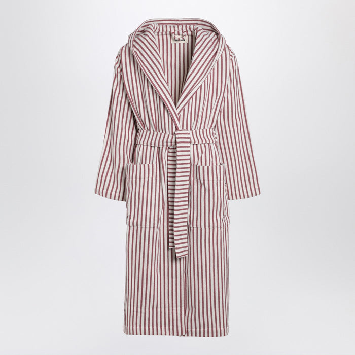 Tekla Bathrobe White/Dark Pink Striped