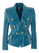 Balmain Blue Double Breasted Buttons Leather Jacket