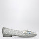 Heavenly Jelly Silver Hibiscus Ballet Flats In Pvc With Beaded Flowers