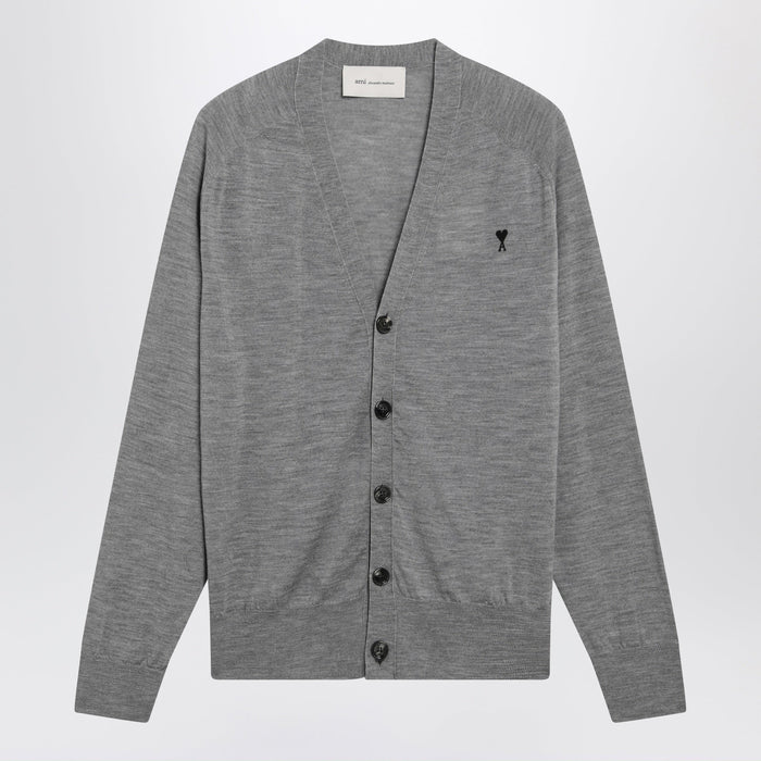 Ami Paris Grey Ami De Coeur Cardigan In Wool