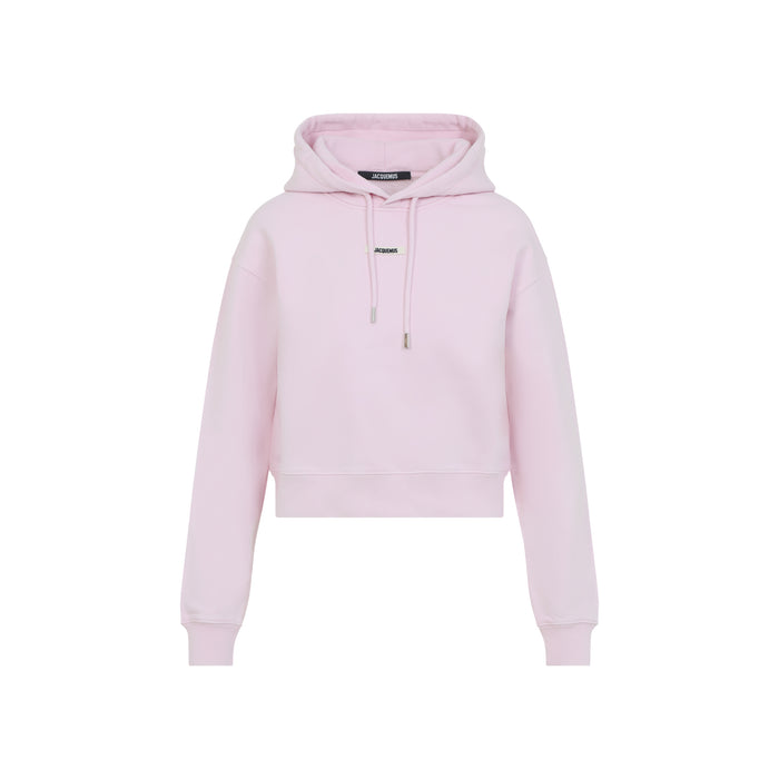 Jacquemus Pink Hoodie Black Logo Patch
