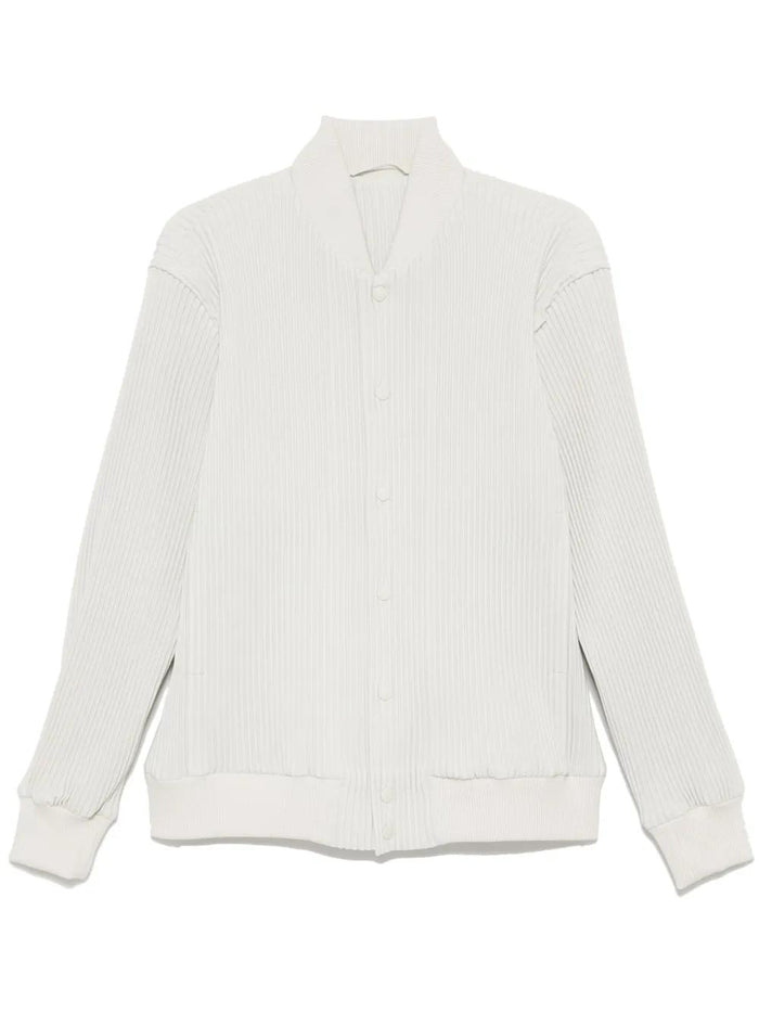 Homme Plisse Ivory Polyester Bomber Jacket