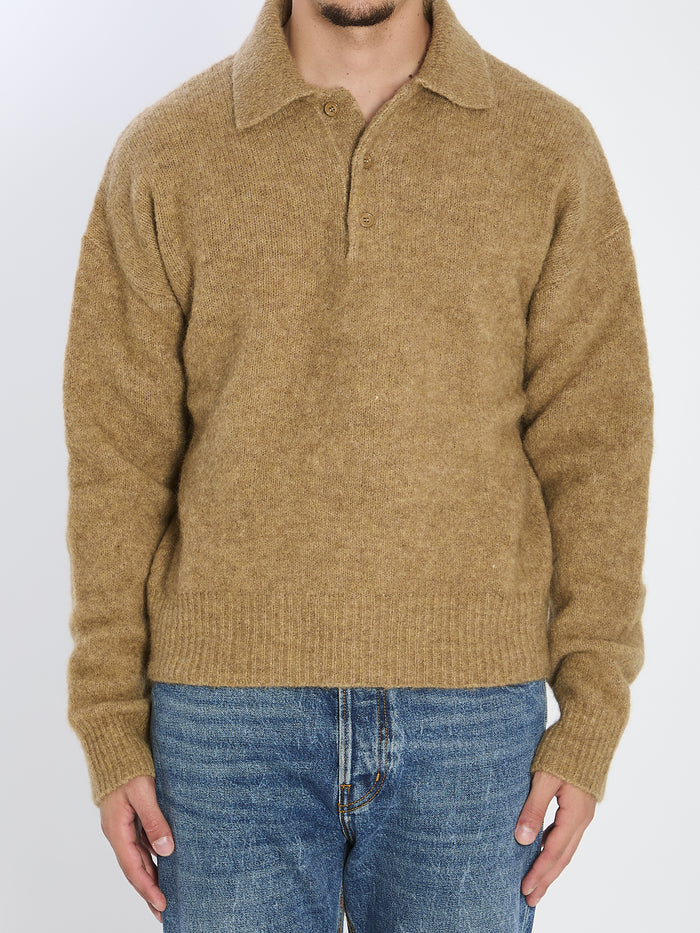 Ami Paris Grey Wool And Alpaca Polo Sweater Ami Paris