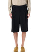 Ami Paris Black Pleated Bermuda Shorts In Cotton