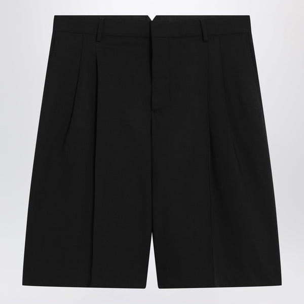 Ami Paris Black Pleated Bermuda Shorts In Cotton