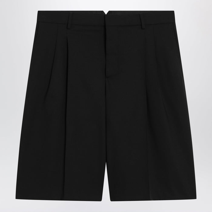 Ami Paris Black Pleated Bermuda Shorts In Cotton