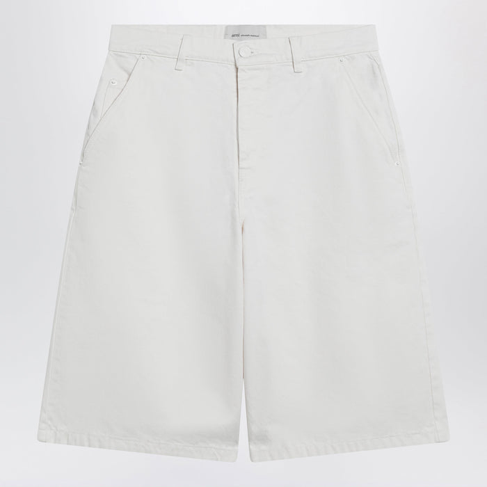 Ami Paris Wide-Fit Cotton Twill Bermuda Shorts In White