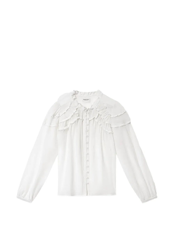 Isabel Marant Etoile White Christa Blouse With Shoulder Ruffles