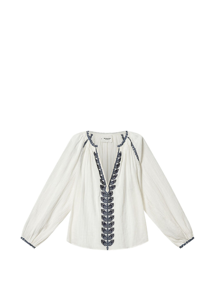 Isabel Marant Lena Ecru Blue Cotton T-Shirts Tops