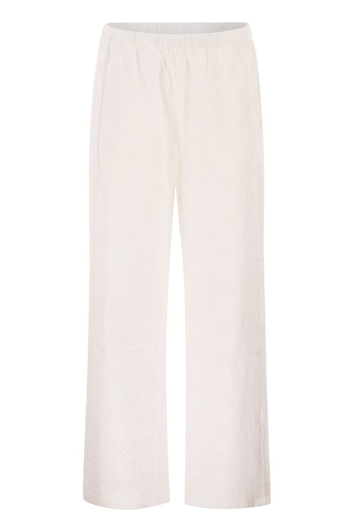 Mc2 Saint Barth Wide-Leg Broderie Anglaise Cotton Trousers