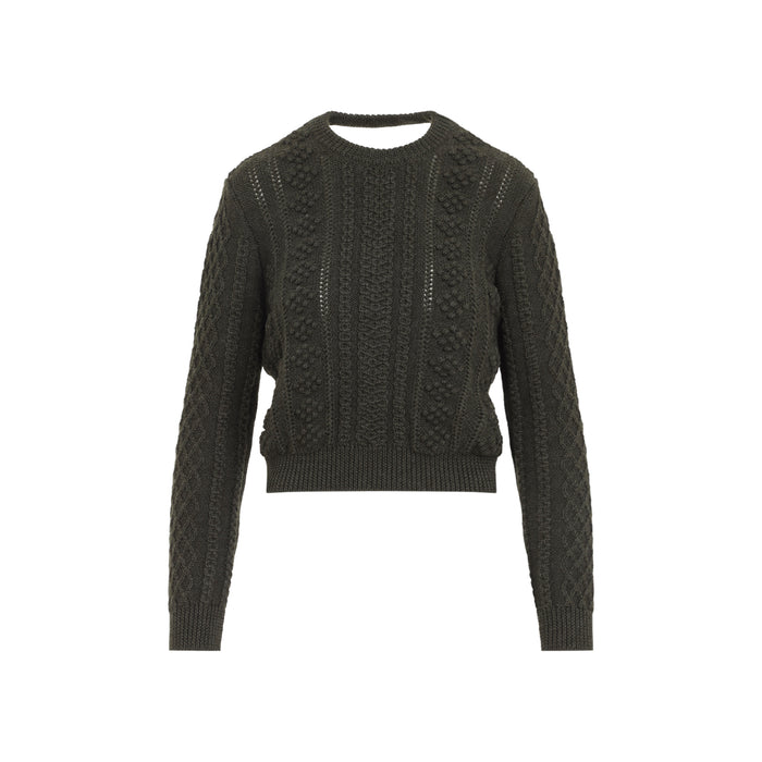 Jil Sander Thyme Green Cable-Knit Cropped Sweater