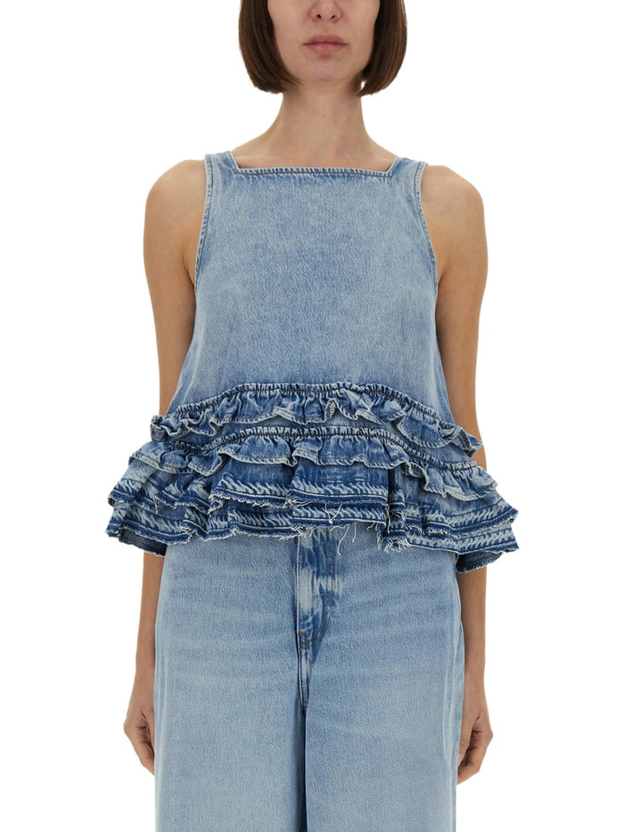 Ganni Blue Organic Cotton Tencel™ Tops