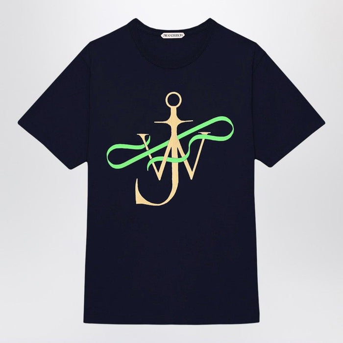 Jw Anderson Navy Blue Tshirt With Logo Print