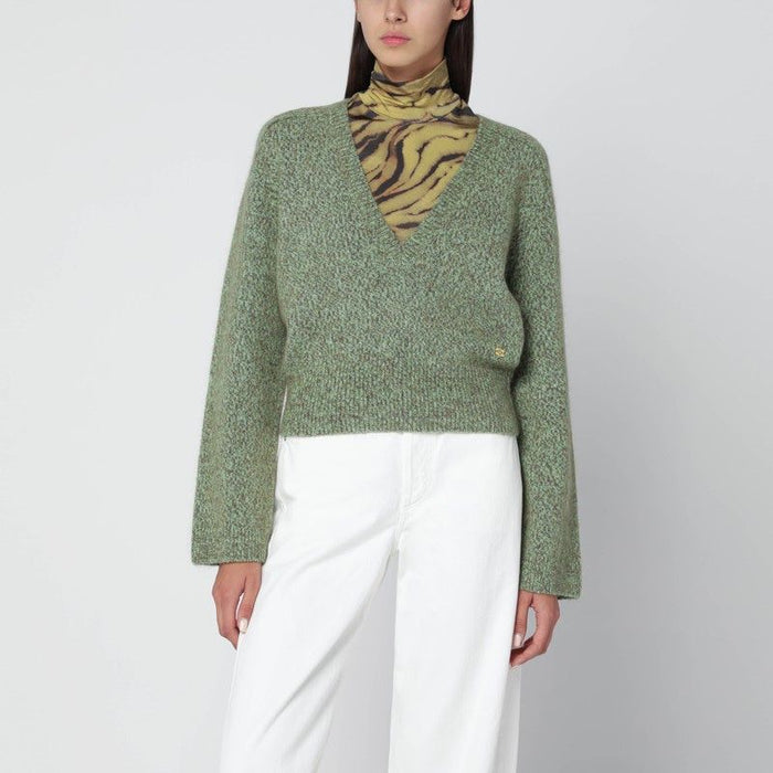 Ganni Green Woolblend Textured Sweater