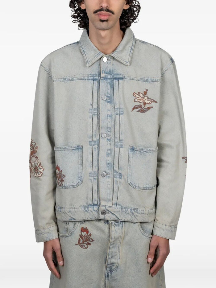 Drôle De Monsieur "Brodée Fleurs" Dusty Denim Jacket