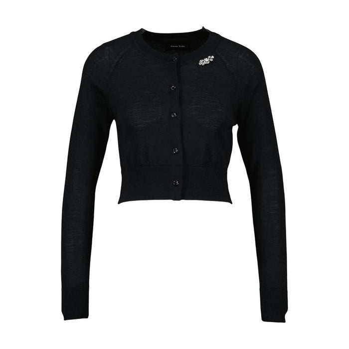Simone Rocha Cropped Merino Silk Cardigan W/ Emb -  - Wool - Black