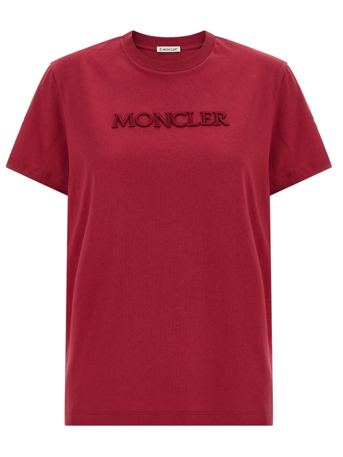 Moncler Maroon Short Sleeve T-Shirt With Embroidered Logo