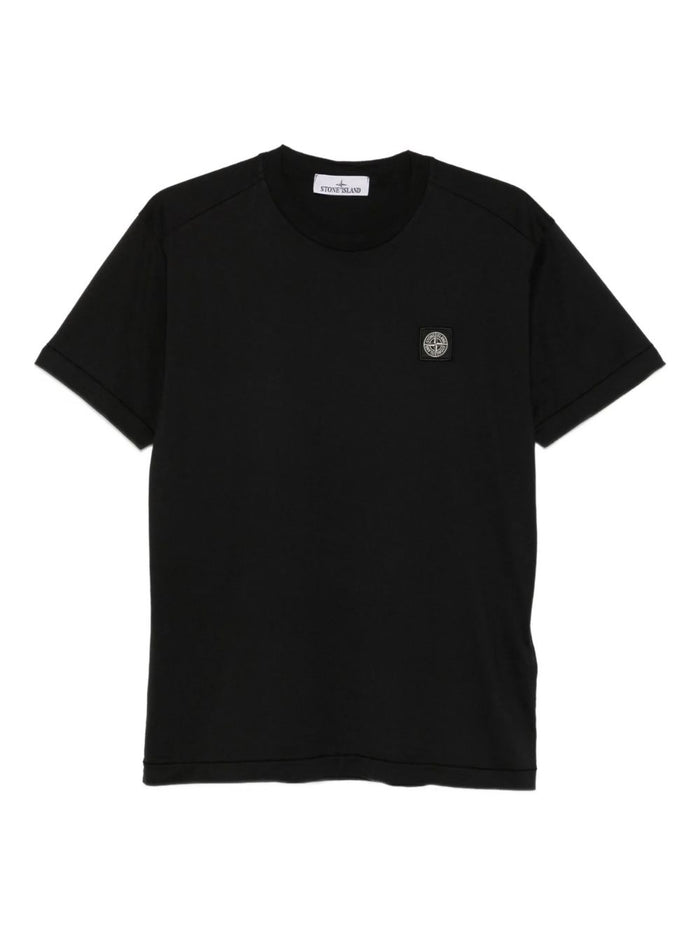 Stone Island Black Logo Patch Cotton T-Shirt