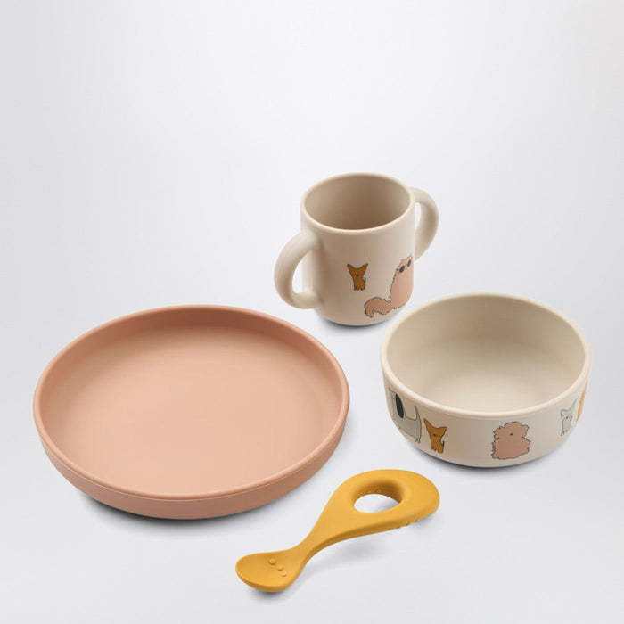 Liewood Vivi Tableware Set In Pink/Sand Cats And Dogs