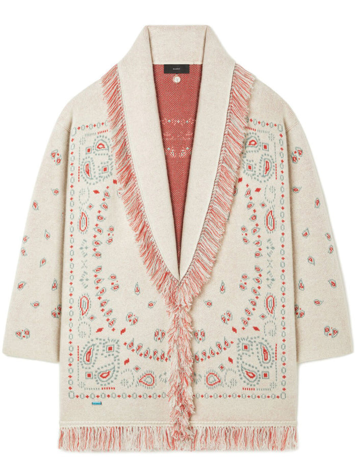 Alanui Beige/Coral Bandana Jacquard Cardigan