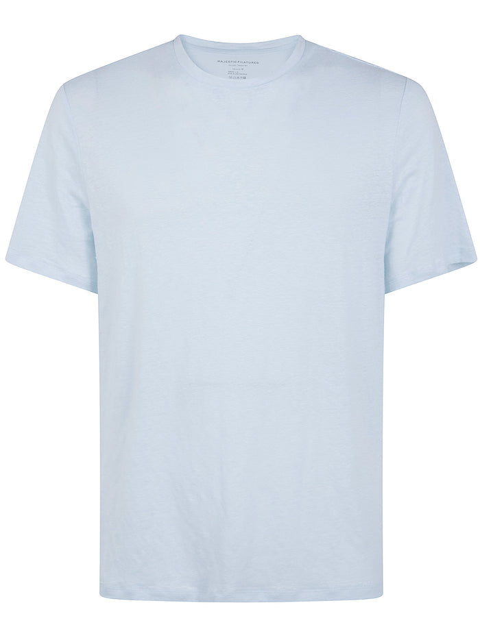 Majestic Solid Color Short Sleeves Round Neck Sweater