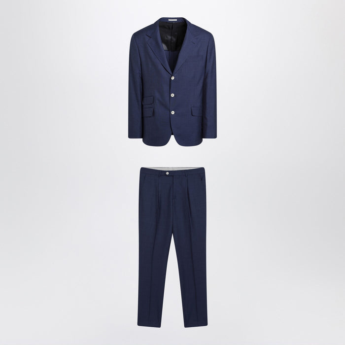 Brunello Cucinelli Blue Single-Breasted Wool Suit