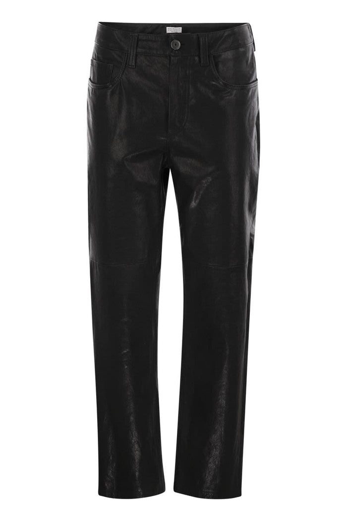 Brunello Cucinelli Wide Five-Pocket Trousers In Smooth Nappa Leather