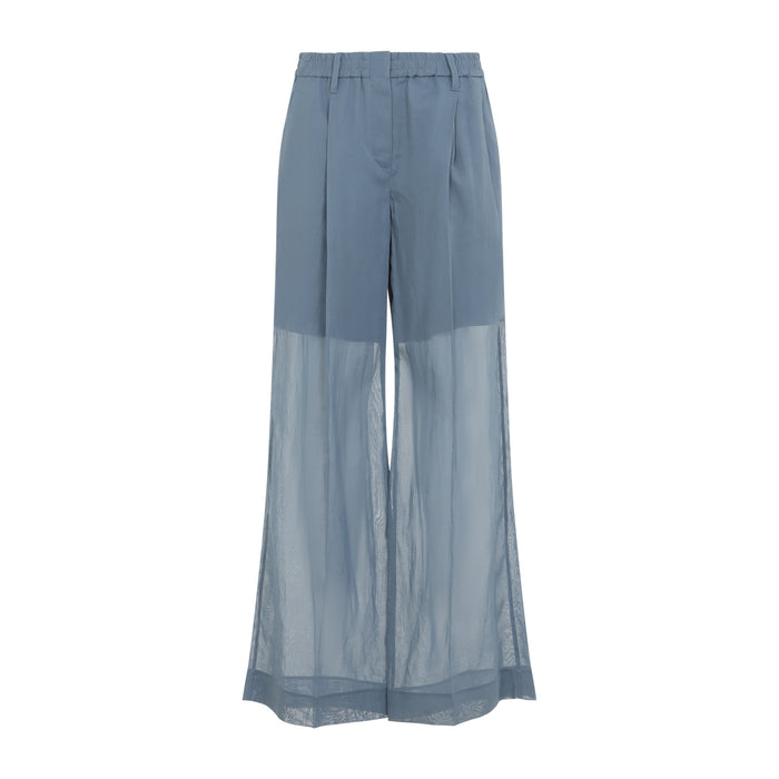 Brunello Cucinelli Light Blue Organza Cotton Pants