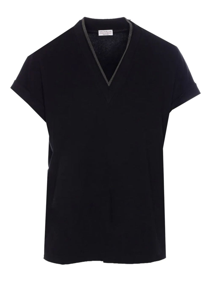 Brunello Cucinelli Monili Trim V-Neck Cotton T-Shirt
