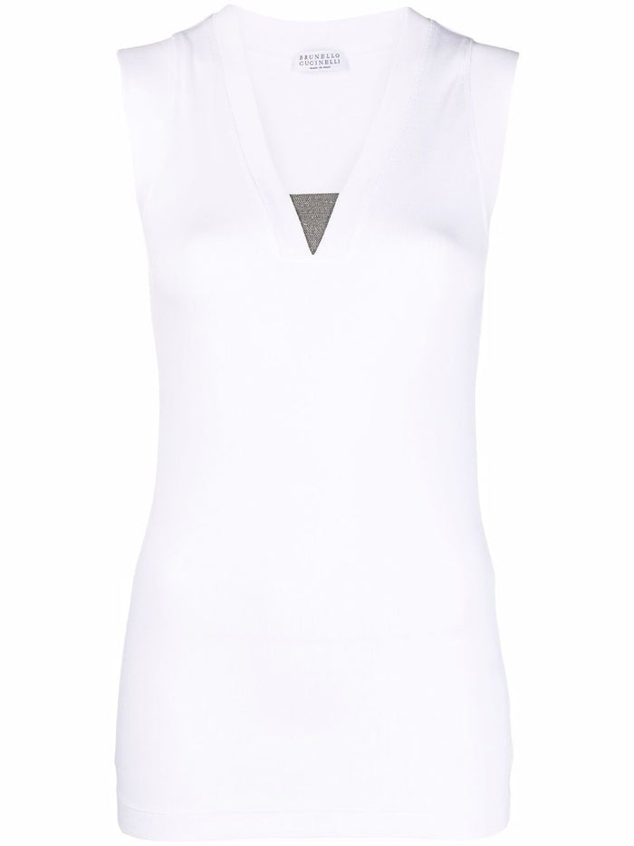 Brunello Cucinelli Stretch Cotton Jersey Tank Top With Precious Faux-Layering