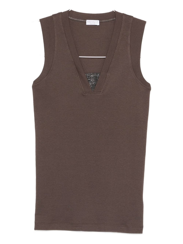 Brunello Cucinelli Stretch Cotton Jersey Tank Top With Precious Faux-Layering