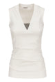 Brunello Cucinelli Stretch Cotton Rib Jersey Top With "Precious Insert"