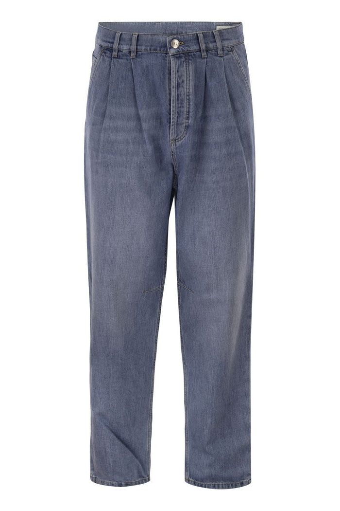 Brunello Cucinelli Baggy Jeans In Cotton Denim With Double Pleats