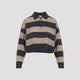 Brunello Cucinelli Sparkling Stripes Cropped Polo Shirt In Virgin Wool, Cashmere And Linen Knit