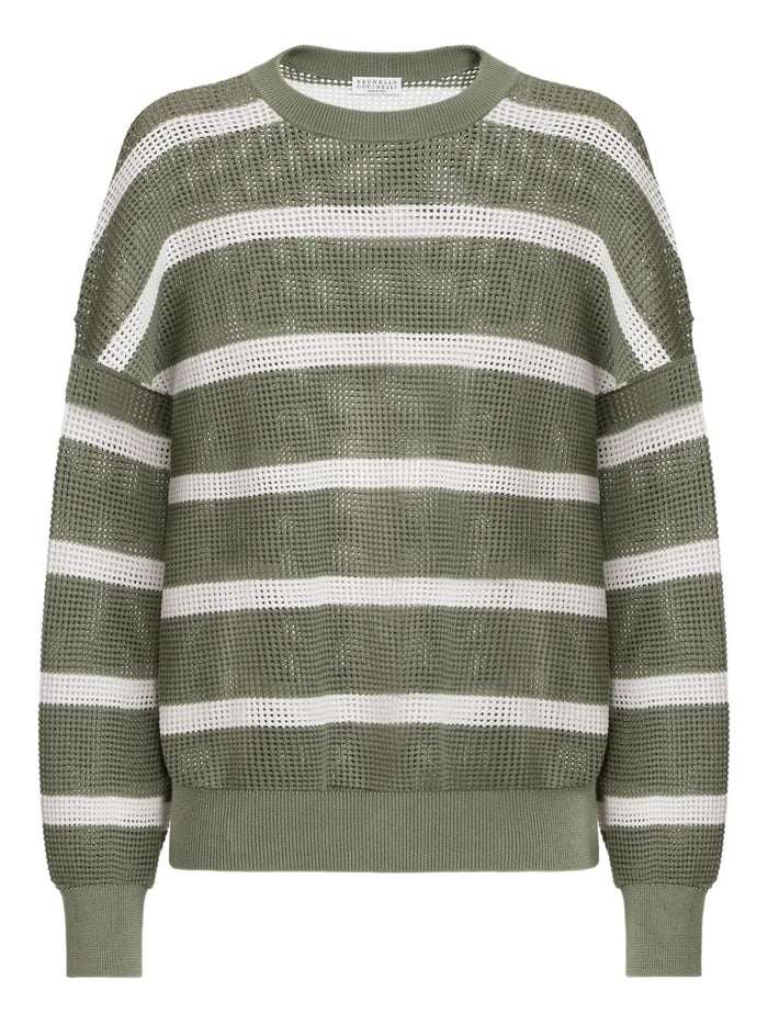 Brunello Cucinelli Cotton Net Striped Sweater