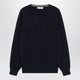 Brunello Cucinelli Navy Blue Cashmere Crewneck Sweater With Contrast Trim