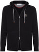 Brunello Cucinelli Black Brunello Cucinelli Mens Ribbed-Knit Cashmere Zip-Up Hoodie Featuring An Embroidered Chest Logo