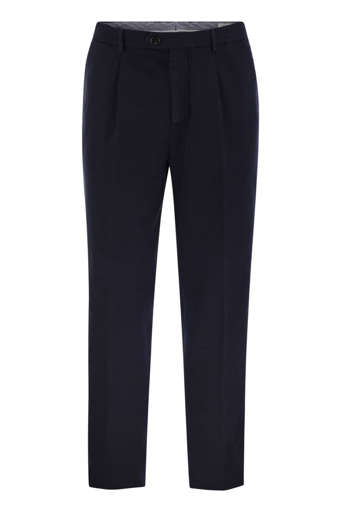 Brunello Cucinelli Leisure Fit Trousers In Garment-Dyed Cotton Velvet With Darts