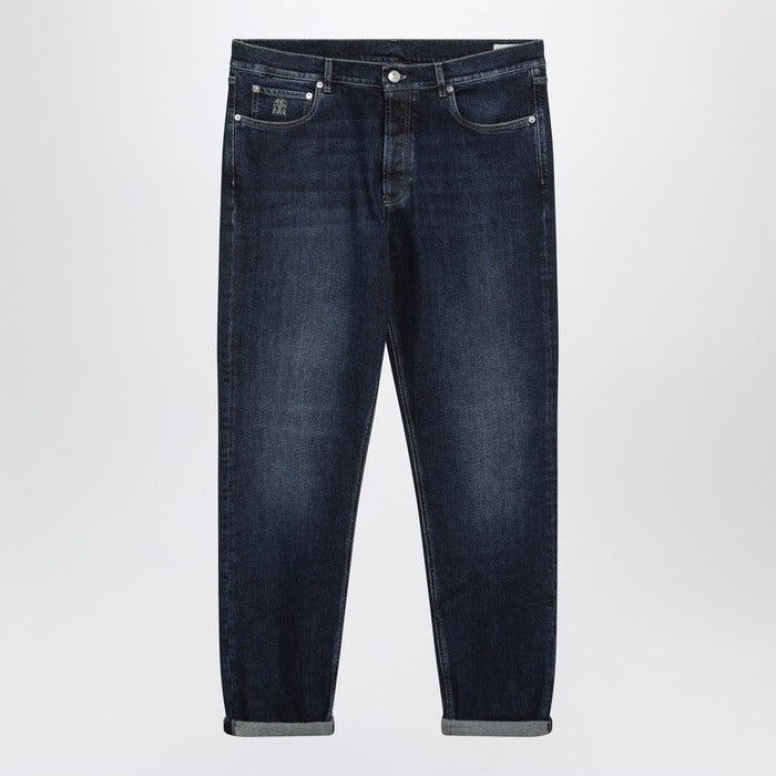 Brunello Cucinelli Blue Washed Jeans With Turnup Hem