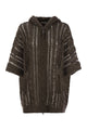 Brunello Cucinelli Cable & Mesh Jute And Cotton Cardigan With Hood And Shiny Zipper Pull
