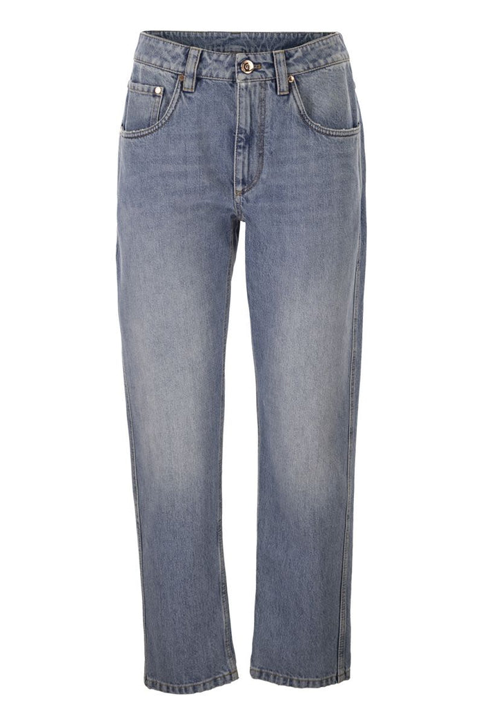 Brunello Cucinelli Straight Trousers In Authentic Denim With Shiny Bartack
