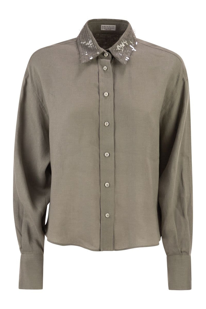 Brunello Cucinelli Linen Shirt With Sequin-Embroidered Collar