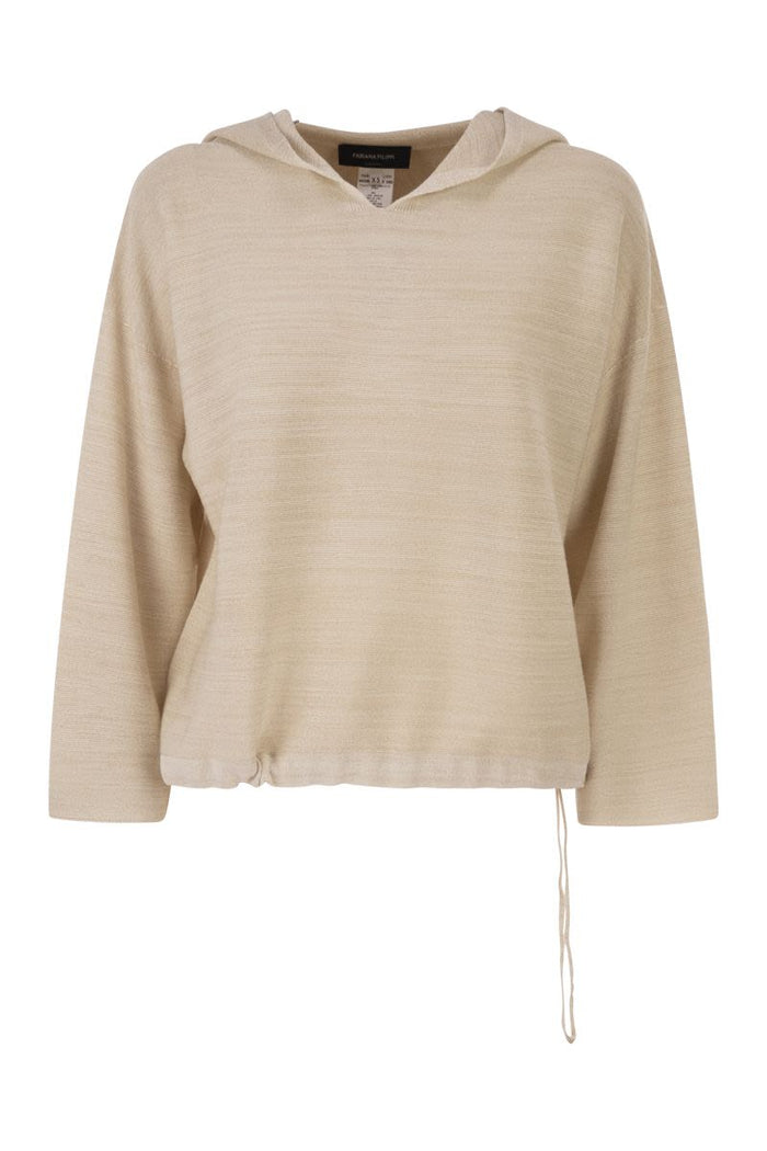 Fabiana Filippi Hooded Jumper In Wool And Cotton With Links Stitch